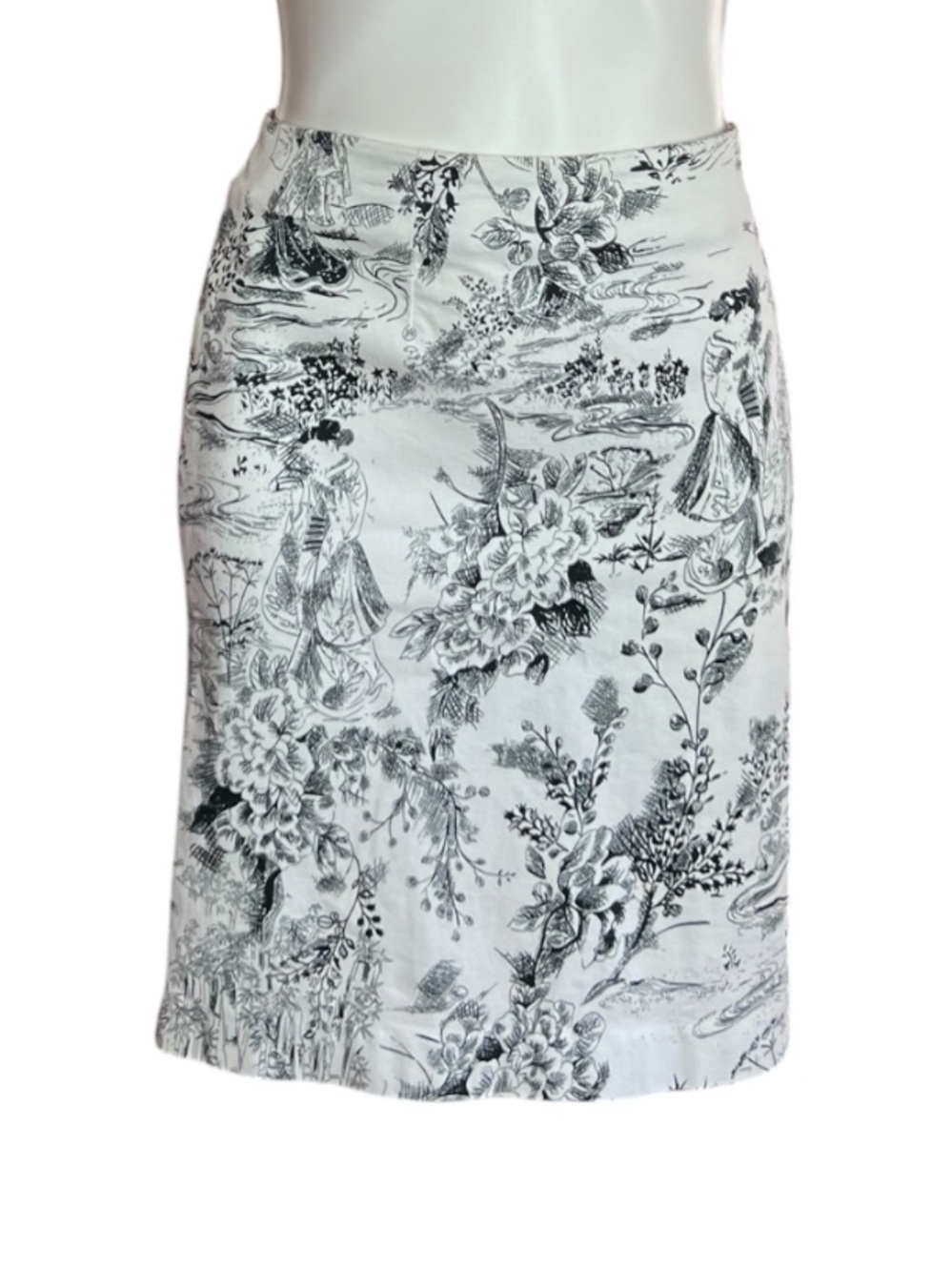Spense Jeremy Chinoiserie Toile Pencil Skirt Size 14 Parisian Chic Black